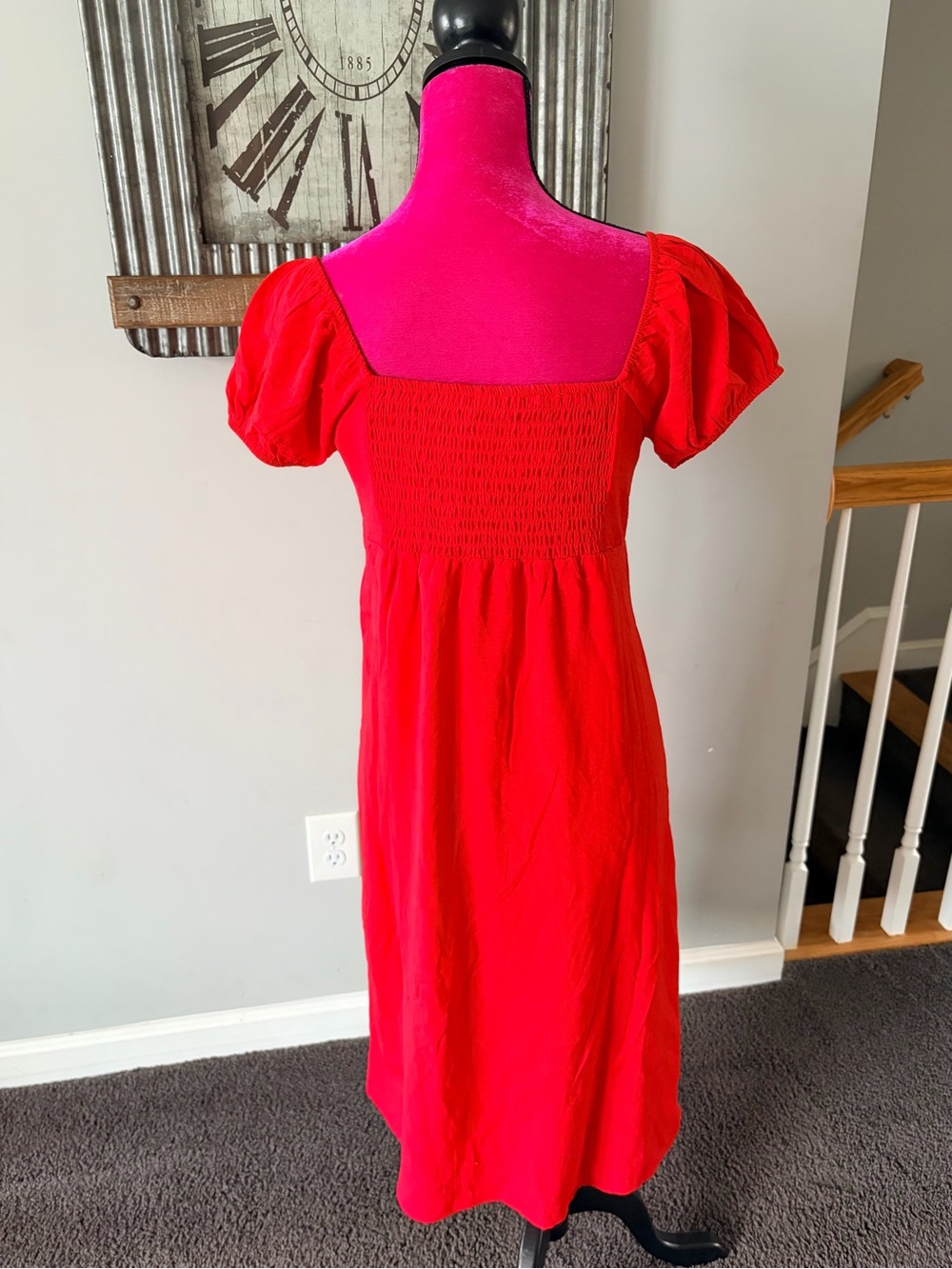 Monteau Los Angeles Red Puff‑Sleeve Midi Dress – Size M - Picture 2 of 6